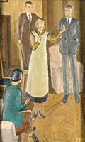 Artist John McKenzie: Figures in a Sitting Room with Budgerigar, circa 1930